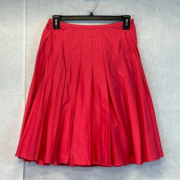 ANN TAYLOR Skirt Women's Size 8 Pink Cotton Pleated Side Zip A-Line Knee Length - Picture 1 of 11